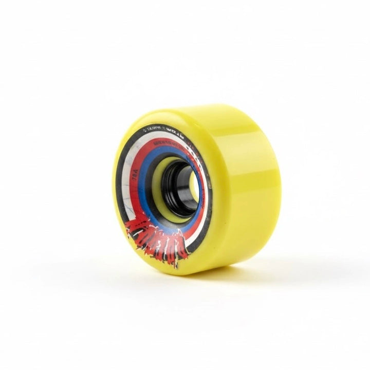 Atom 'Poison' branding quad skating wheel angle view on a white background