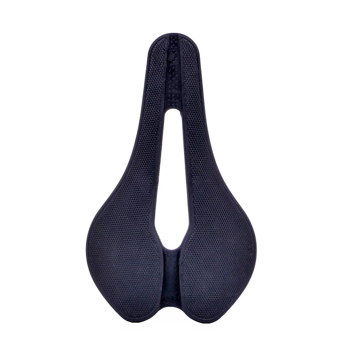 Top view of Eclipse saddle Black bicycle saddle on a white background