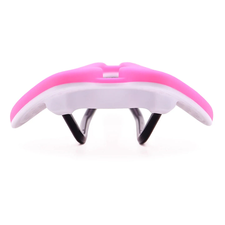 Back  view of pink Eclipse saddle on a white background.