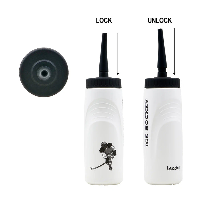 White squeeze bottle with black cap, featuring an ice hockey player graphic and 'Ice Hockey' text, on a white background.