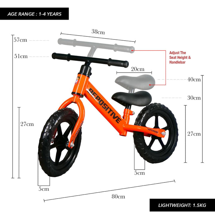 super baby balance bike measurements 