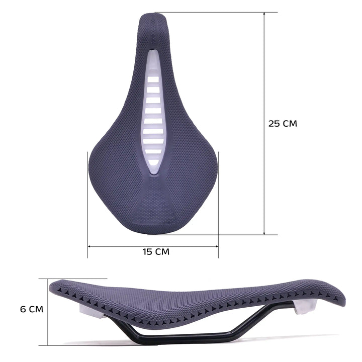 Stratos Bicycle saddle with dimensions labeled on a white background