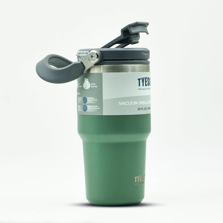 Tyeso vaccum Insulated Tumbler 600 ml green open view
