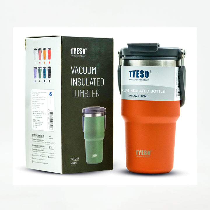Tyeso Vacuum Insulated tumpler 600 ml orange box view
