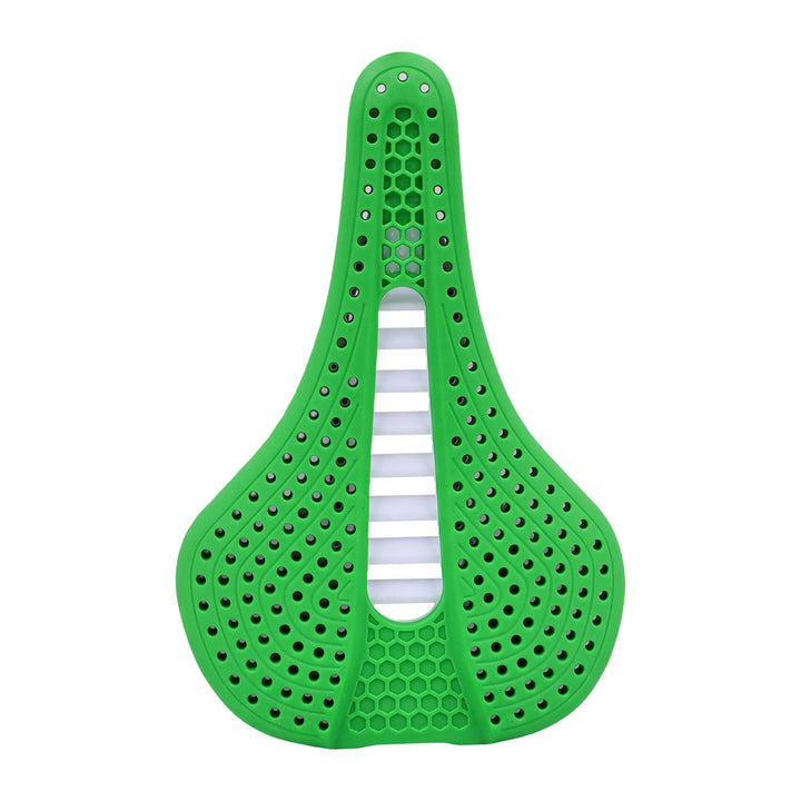 top view of Green VeloHive bicycle saddle on a white background