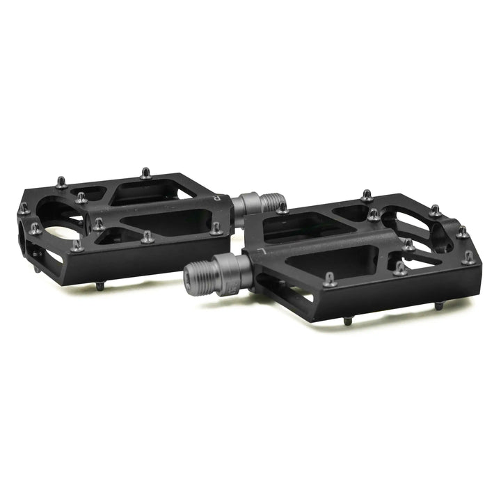 XUHUA - 93mm width 9/16"thread for MTB,ROAD, Bicycle Pedals Pair of black bicycle pedals side view on a white background