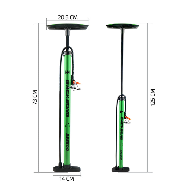 Backbone BB2500 Bicycle Air Pump green meassurement view