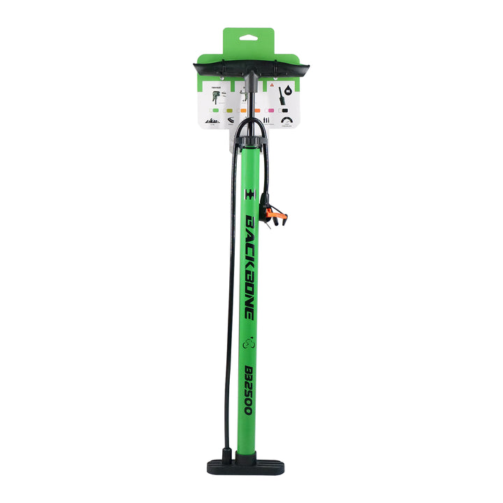 Backbone BB2500 Bicycle Air Pump green with package view
