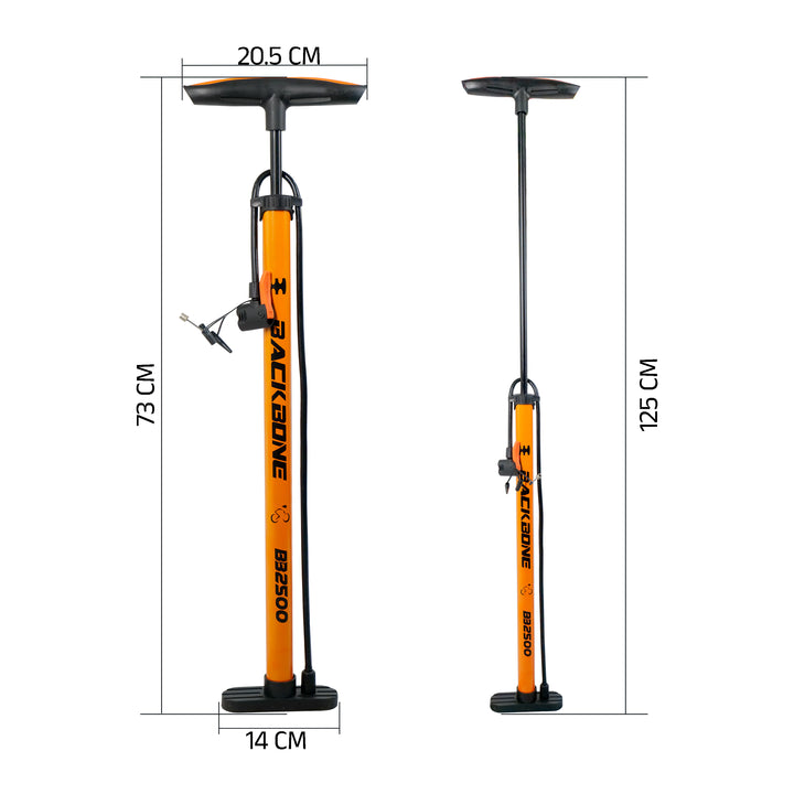 Backbone BB2500 Bicycle Air Pump orange meassuement view