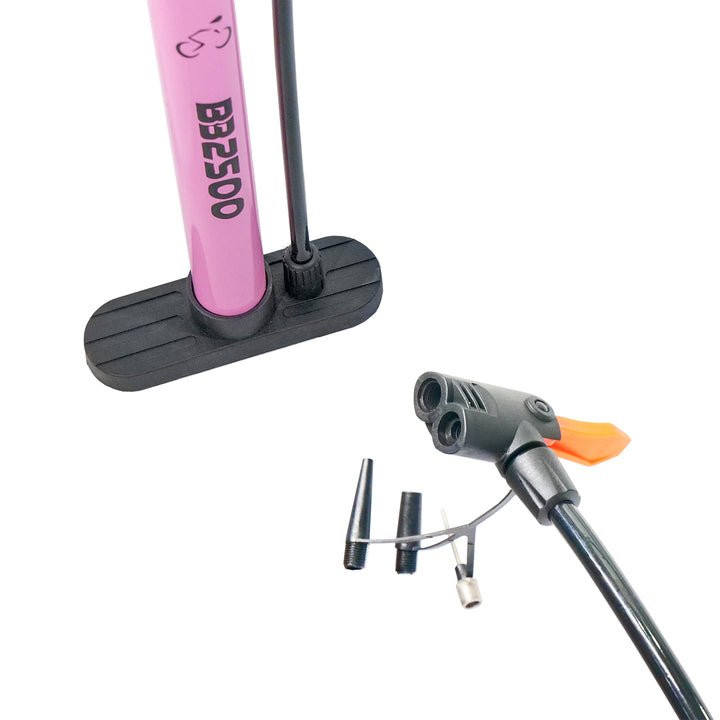 Backbone BB2500 Bicycle Air Pump pink base and valve view 
