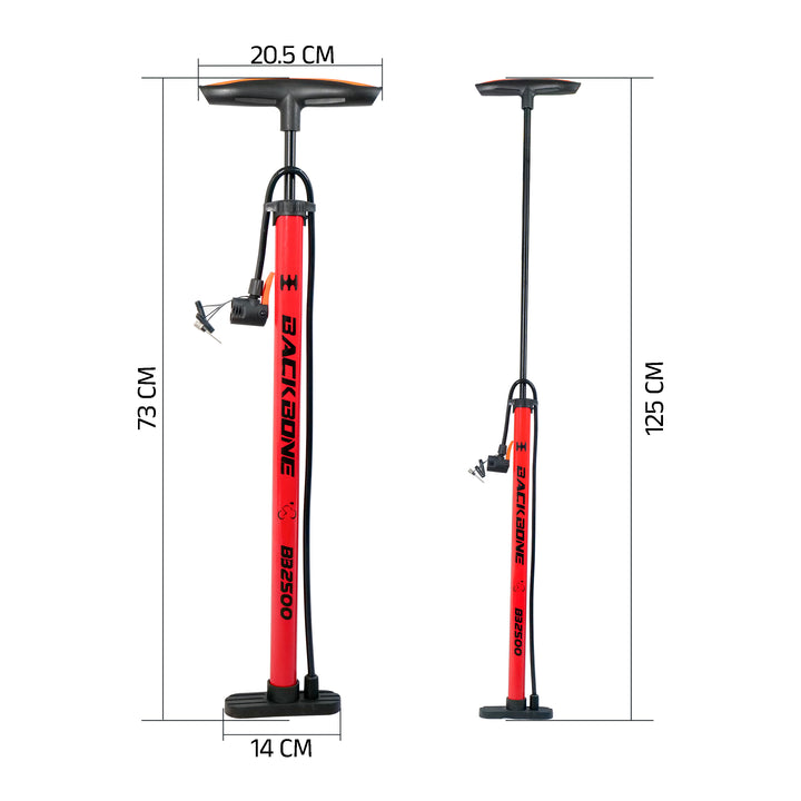 Backbone BB2500 Bicycle Air Pump red       meassuremet view
