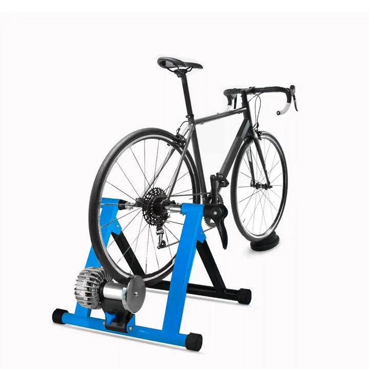 Backbone Indoor Bike Trainer HS-QX-009BI black blue fitted on a cycle