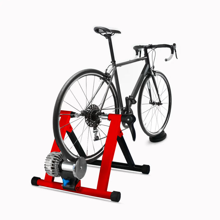 Backbone Indoor Bike Trainer HS-QX-009BI black red fitted on a cycle