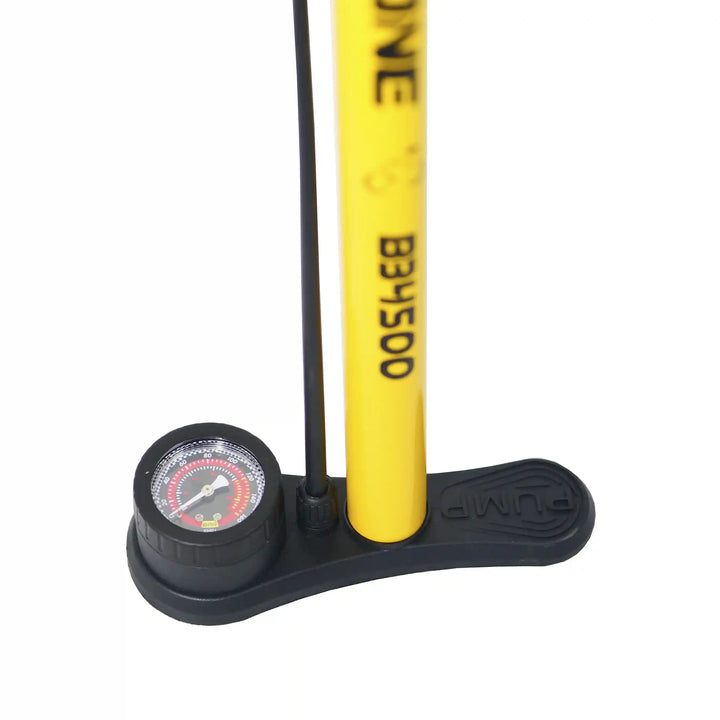 Backbone BB4500 Bicycle Floor Pump yellow pressureguage view
