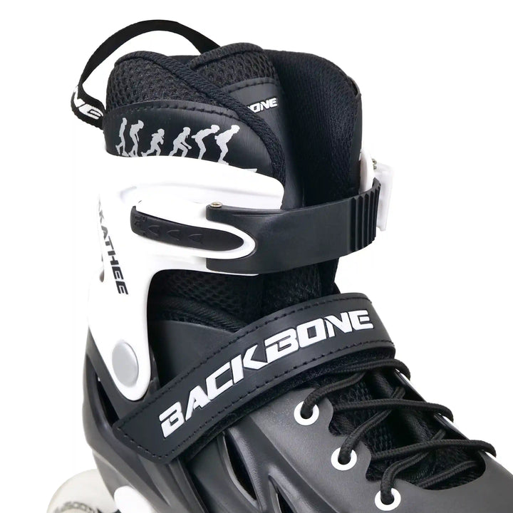 backbone vakkathee inline skates black and white close view