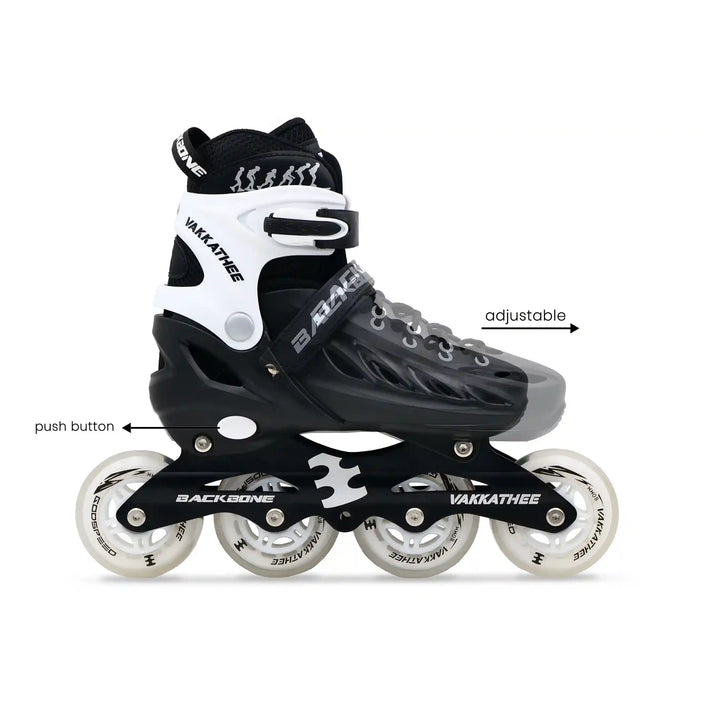 backbone vakkathee inline skates black and white all details view