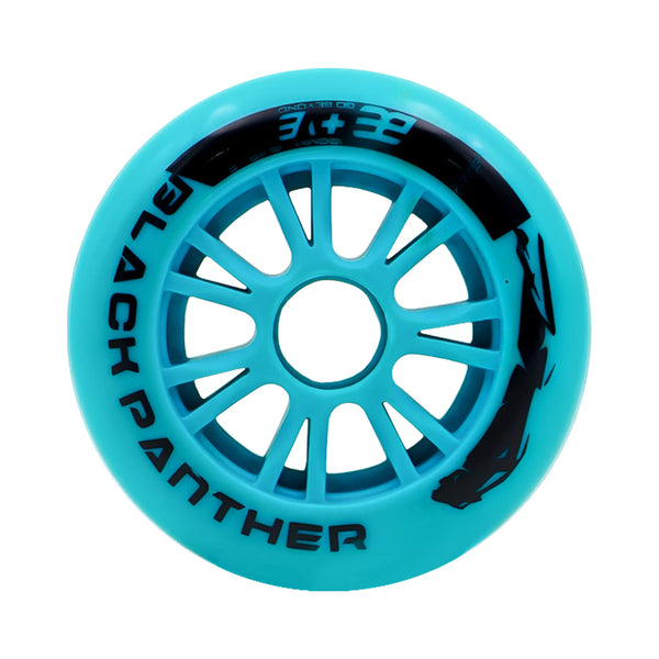 Turquoise wheel with 'Black Panther' branding on a white background