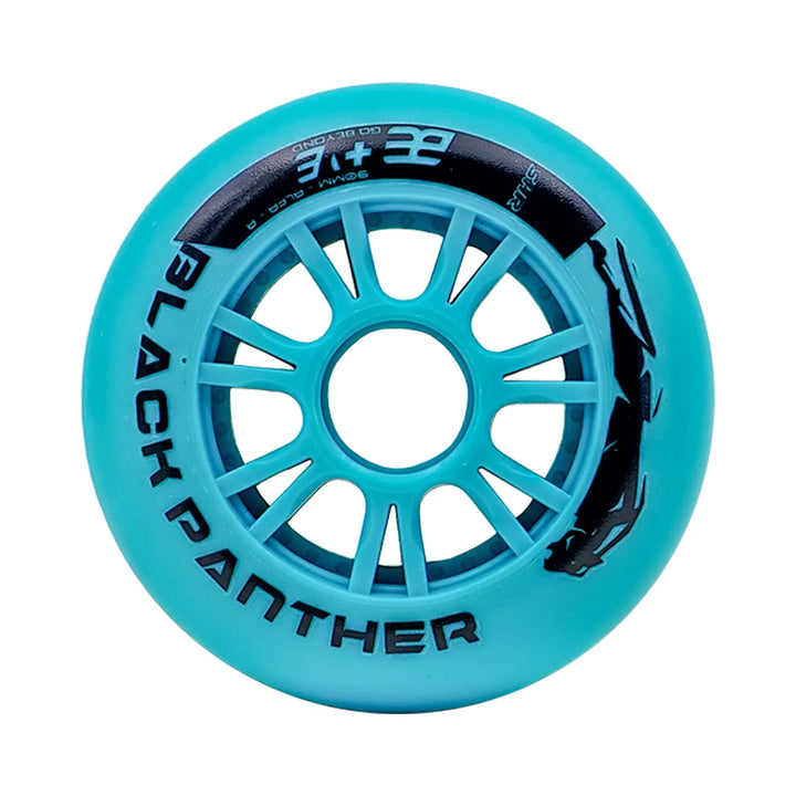 Blue wheel with 'Black Panther' branding on a white background
