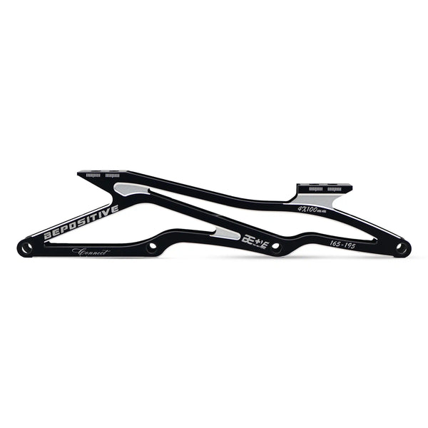 Black metal frame with branding on a white background