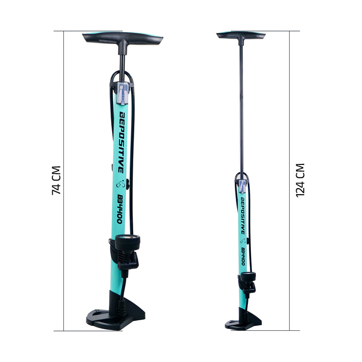 BePositive BB4400 Bicycle Floor Pump with Gauge blue height view
