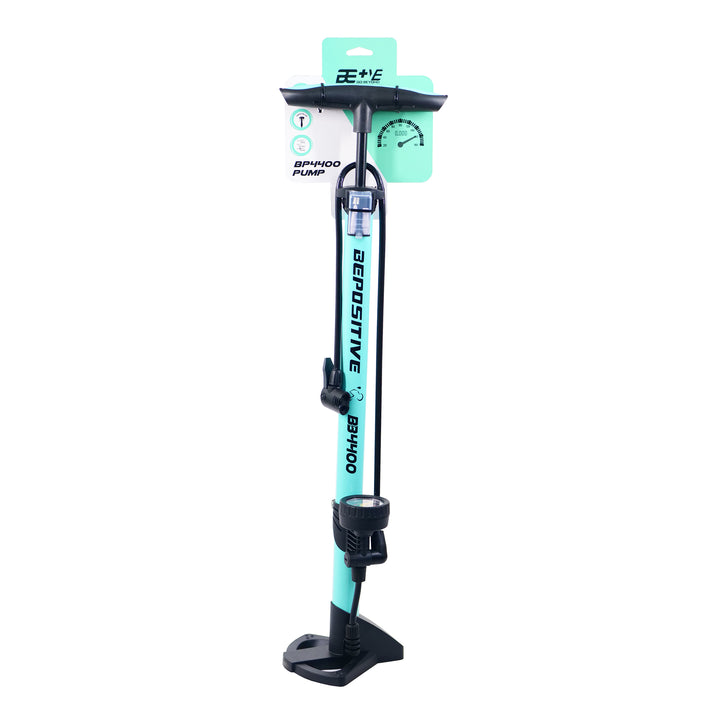 BePositive BB4400 Bicycle Floor Pump with Gauge blue full view
