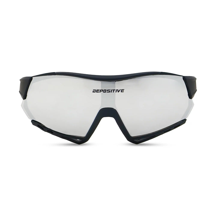 Black and white goggles with 'bepositive' branding on a white background