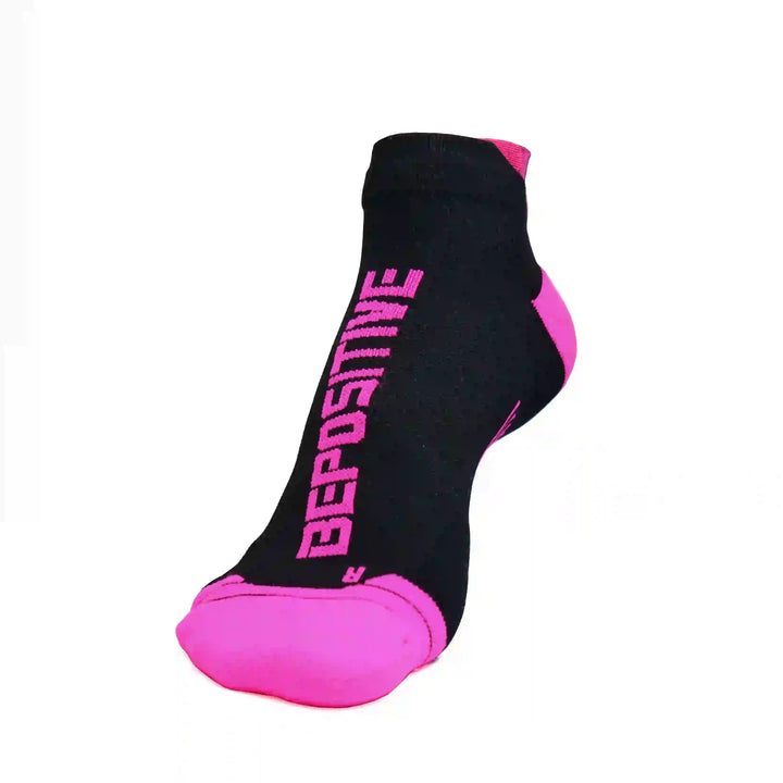 Bepositive Sports Ankle Socks pink black front view