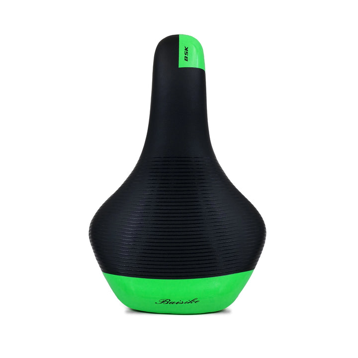 black and green bicycle seat on a white background