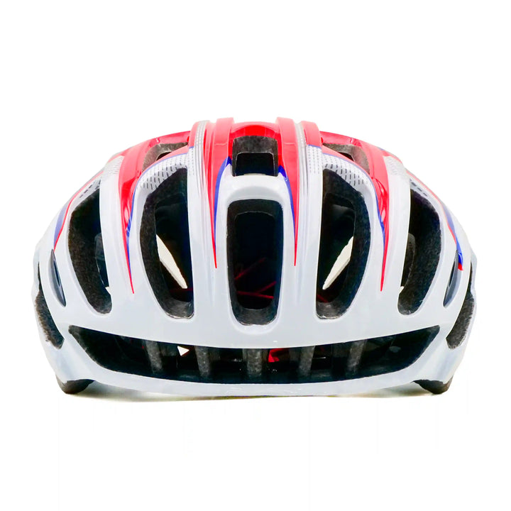 casque cycling helmet white red blue front view