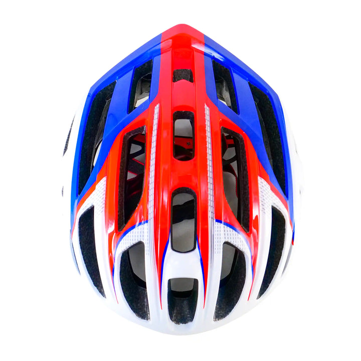 casque cycling helmet white blue red top view