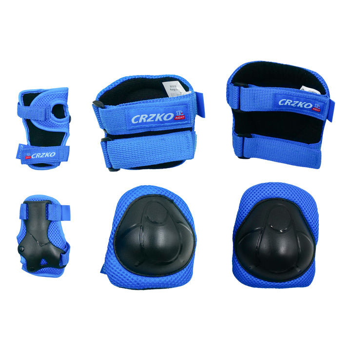 CRZKO 6 IN 1 Protective Gear Kit Knee Pads black blue full view
