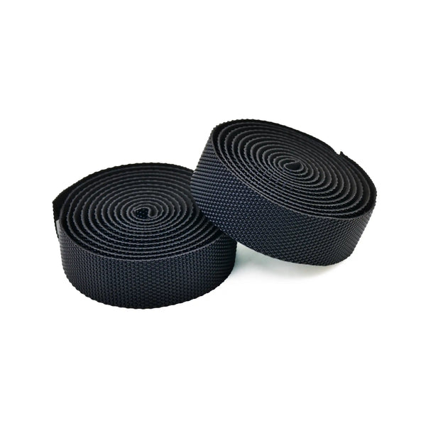 Two rolls of black tape on a white background