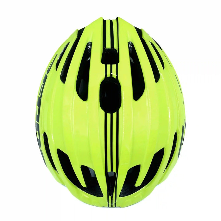 Bepositive Guardian 5.1 lime green cycling helmets top side view