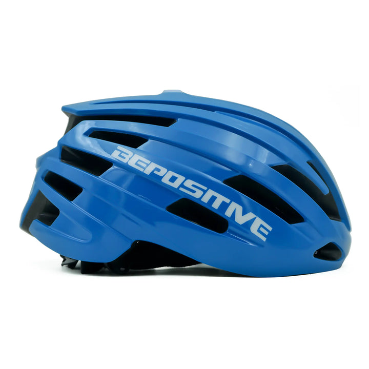 Bepositive Guardian 5.2 cycling blue  helmet in a  white background sideview