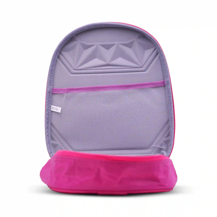 inside view of a pink backpack on a white background