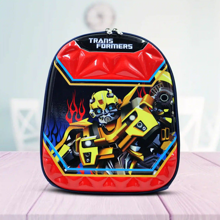 front view of a backpack with Transformers design on a light background