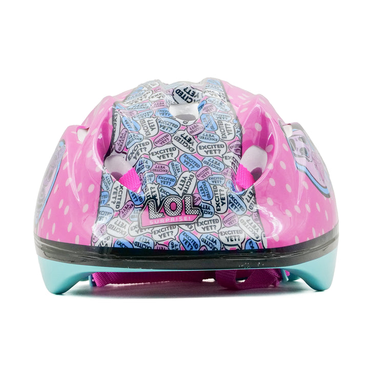 lol childrens skating helmet pink front view