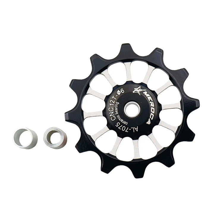 Meroca Mtb Road Bike Gear Derailleur Pulley Ceramic Aluminium Alloy Jockey Wheel Guide Pulley Wheel 12-T black spacer
