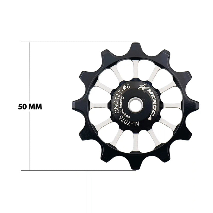 Meroca Mtb Road Bike Gear Derailleur Pulley Ceramic Aluminium Alloy Jockey Wheel Guide Pulley Wheel 12-t black length view