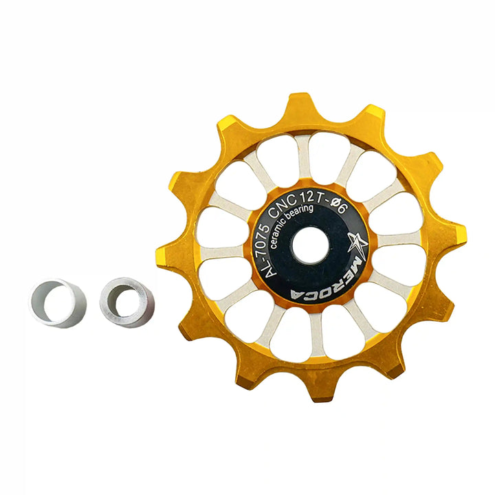 Meroca Mtb Road Bike Gear Derailleur Pulley Ceramic Aluminium Alloy Jockey Wheel Guide Pulley Wheel 12-t yellow spacer