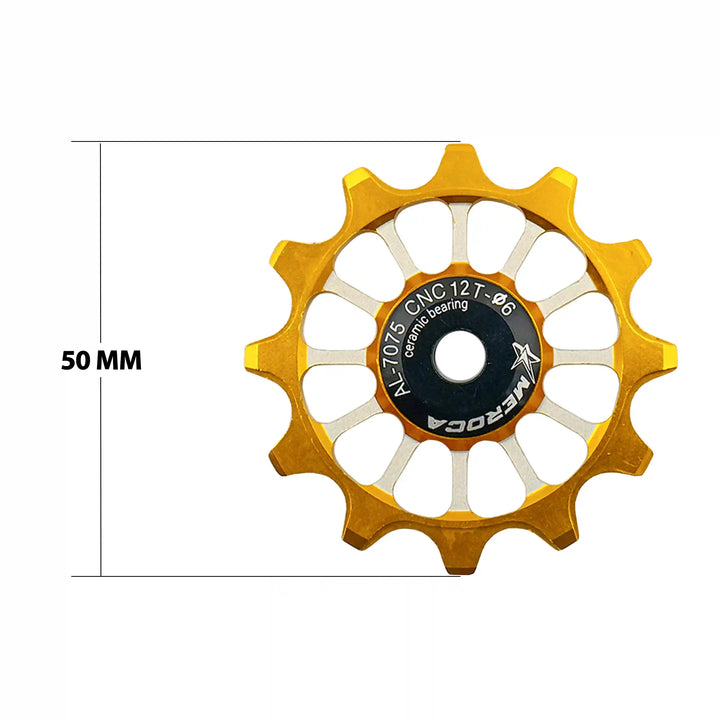 Meroca Mtb Road Bike Gear Derailleur Pulley Ceramic Aluminium Alloy Jockey Wheel Guide Pulley Wheel 12-t yellow length view