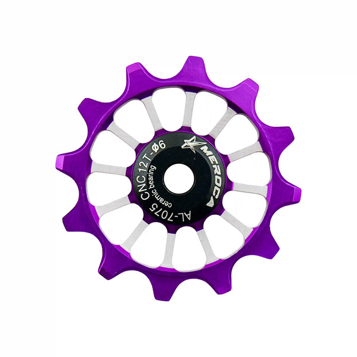 Meroca Mtb Road Bike Gear Derailleur Pulley Ceramic Aluminium Alloy Jockey Wheel Guide Pulley Wheel 12-t purple front full view