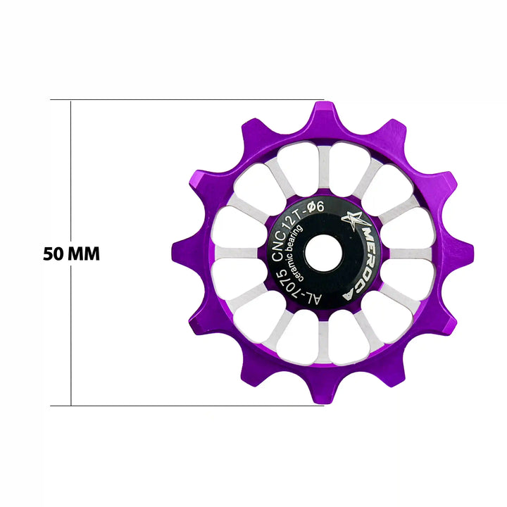 Meroca Mtb Road Bike Gear Derailleur Pulley Ceramic Aluminium Alloy Jockey Wheel Guide Pulley Wheel 12-t purple length view