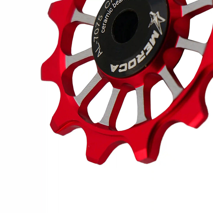 Meroca Mtb Road Bike Gear Derailleur Pulley Ceramic Aluminium Alloy Jockey Wheel Guide Pulley Wheel 12-t red