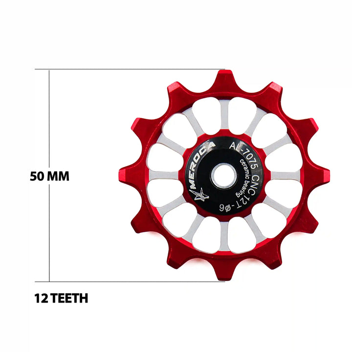 Meroca Mtb Road Bike Gear Derailleur Pulley Ceramic Aluminium Alloy Jockey Wheel Guide Pulley Wheel 12-t red teeth and length