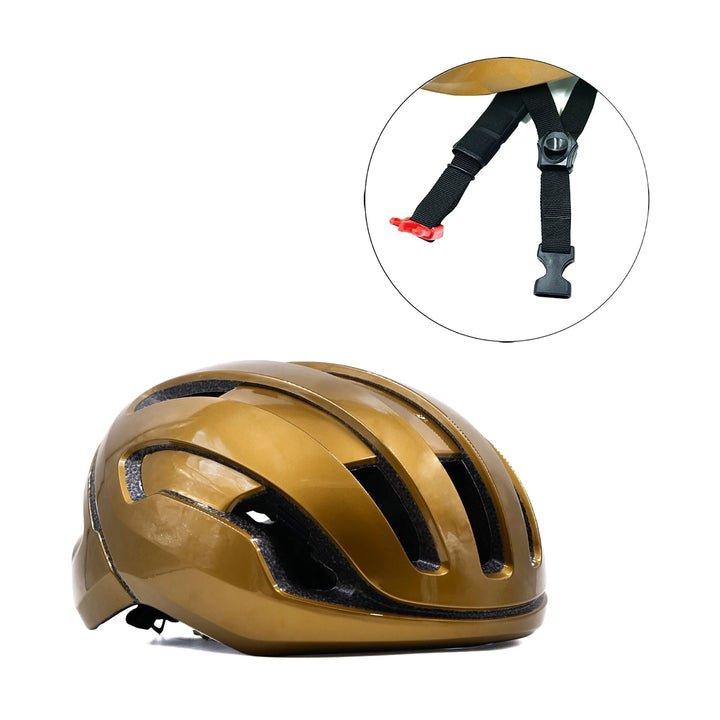 Recon bicycle helmet golden strap view