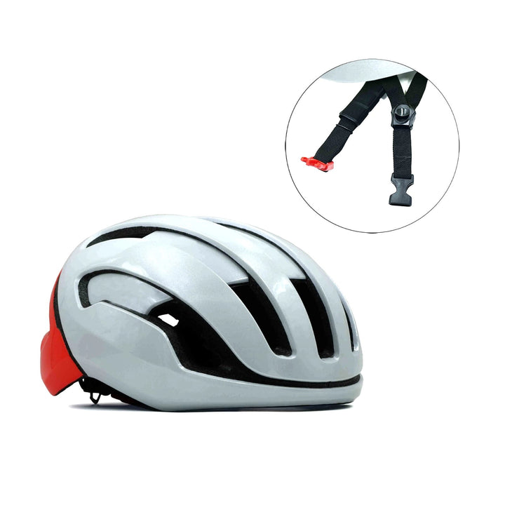 Recon bicycle helmet orange grey strap view