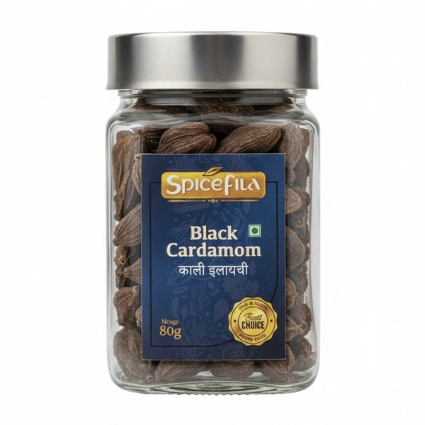 spicefila black cardamom frontview in a white white background  