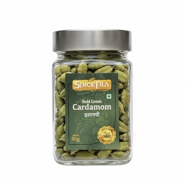 spicefila_bold_green_cardamom_frontview in a white background 