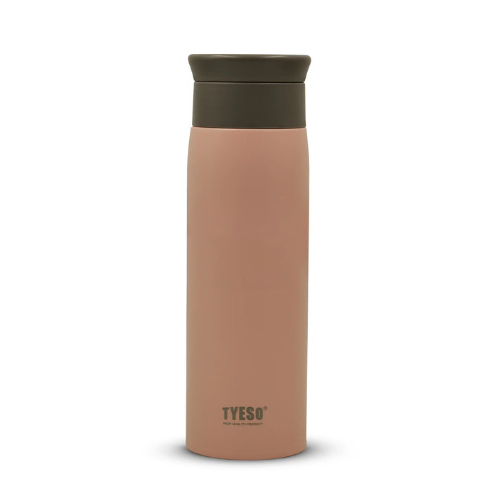 TYESO vacuum bottle Brown with green lid on a white background